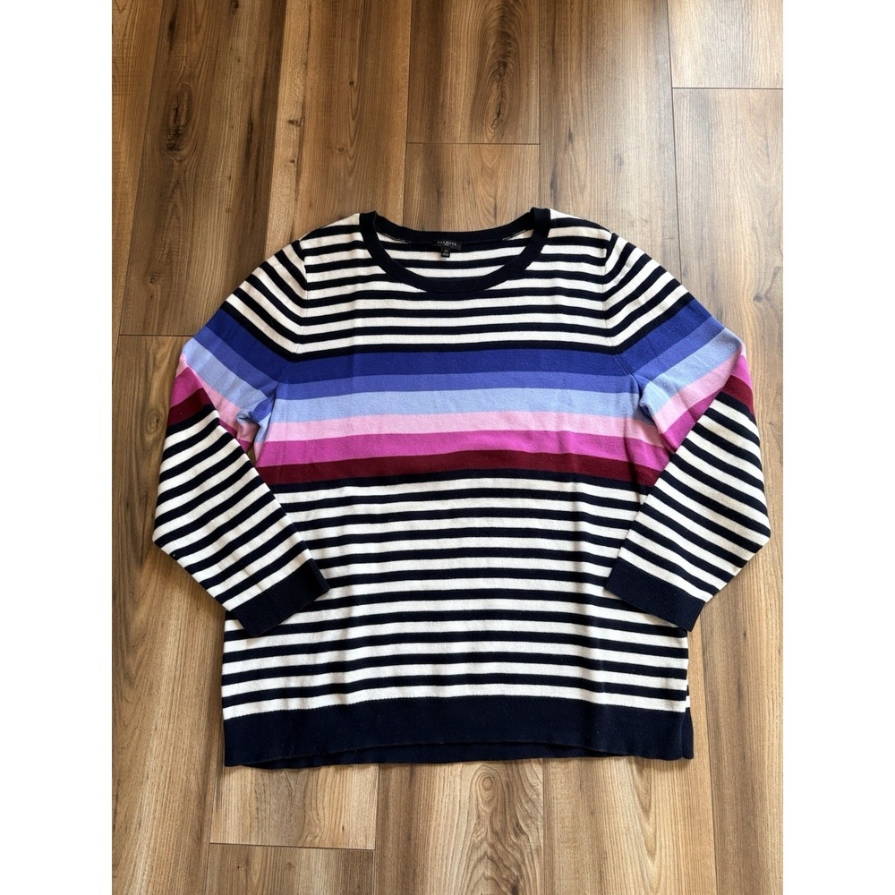Talbots Plus Women's Sweater Cotton Blend 2X Striped Colorful Spring‎ Cool